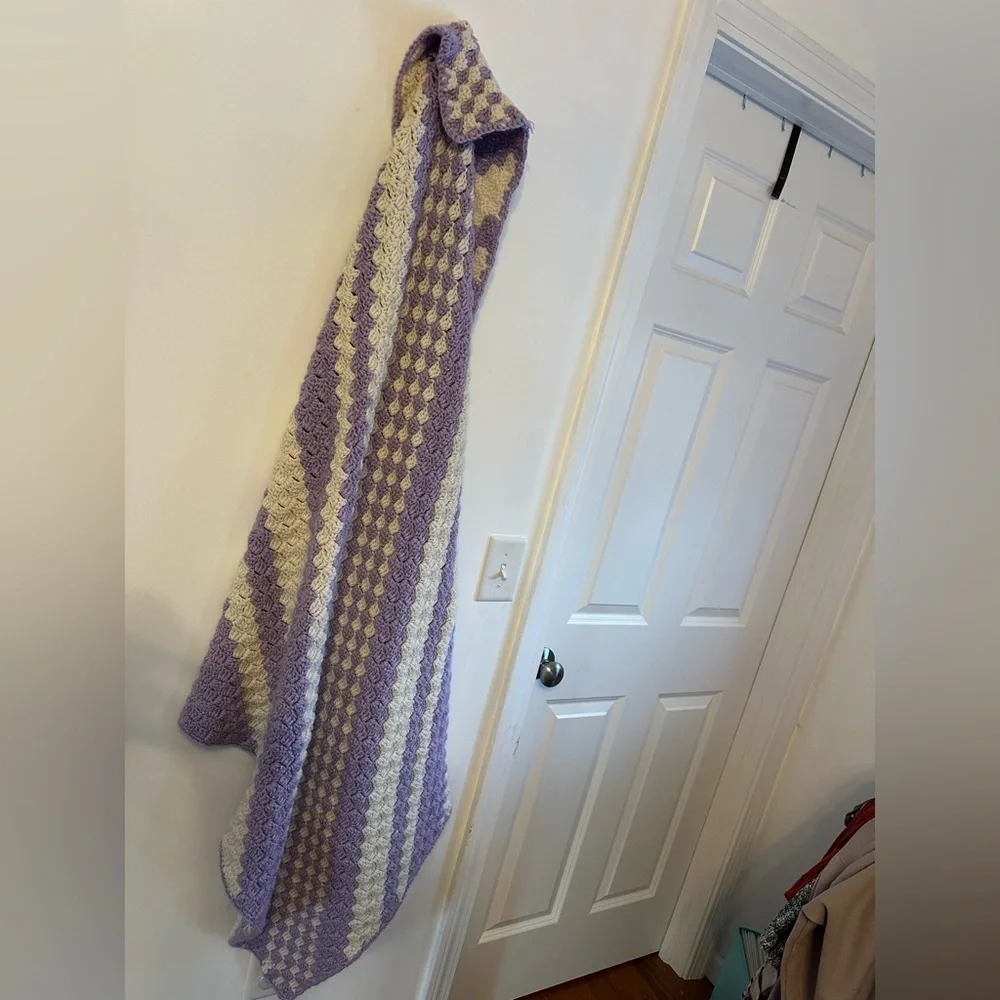 Purple and Cream Crochet Blanket